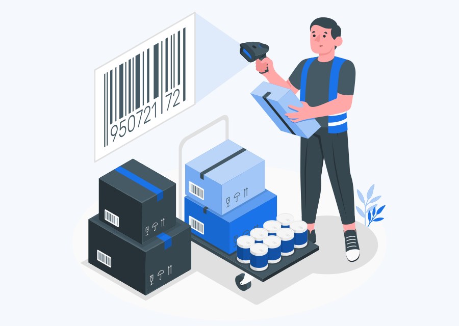 Illustration of barcode scanning in a warehouse